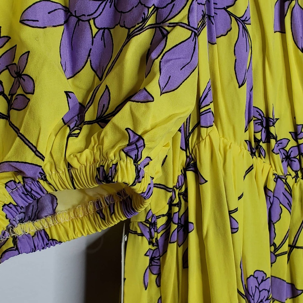 Eloquii Yellow Purple Tie Front Skirted Maxi Dress Flirty Sexy Romantic, 16 - Picture 6 of 9